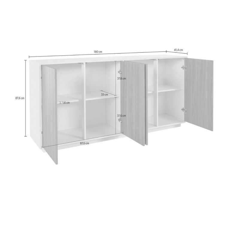 Credenza bianco lucida e noce 180x41x86h cm 4 ante - Aulina