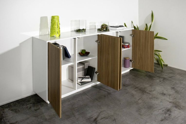Credenza bianco lucida e noce 180x41x86h cm 4 ante - Aulina