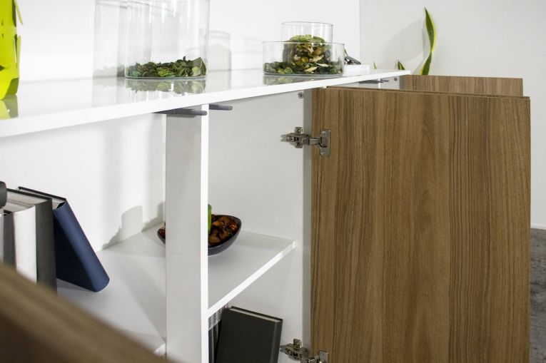 Credenza bianco lucida e noce 180x41x86h cm 4 ante - Aulina