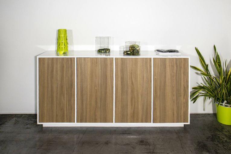 Credenza bianco lucida e noce 180x41x86h cm 4 ante - Aulina