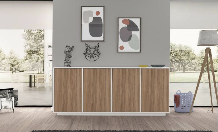 Credenza bianco lucida e noce 180x41x86h cm 4 ante - Aulina
