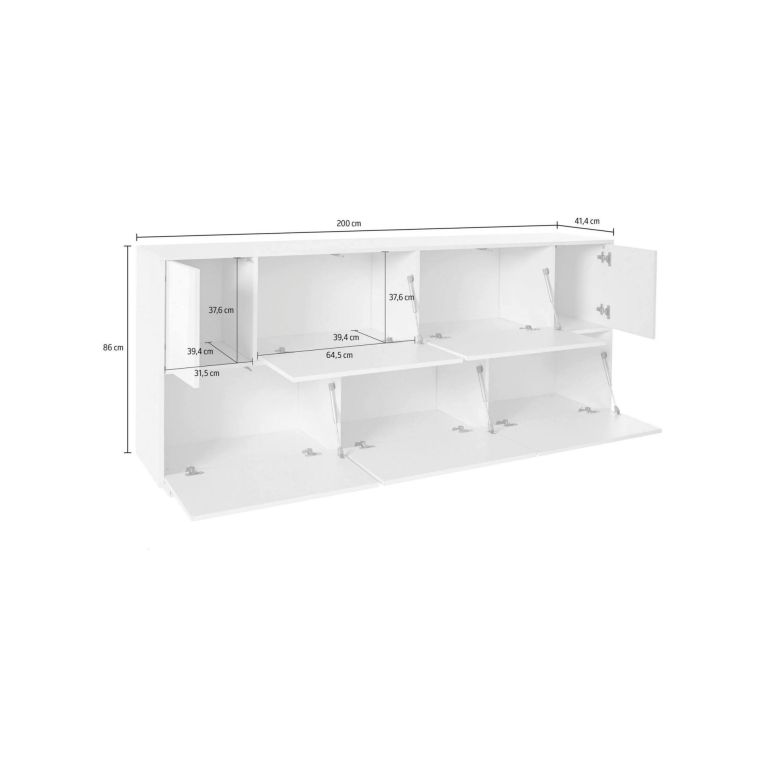 Credenza bianco lucida e noce 200x41x86h cm 7 ante - Clinoumite