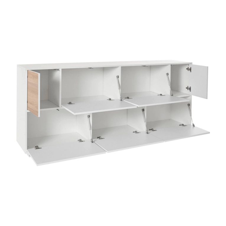 Credenza bianco lucida e noce 200x41x86h cm 7 ante - Clinoumite