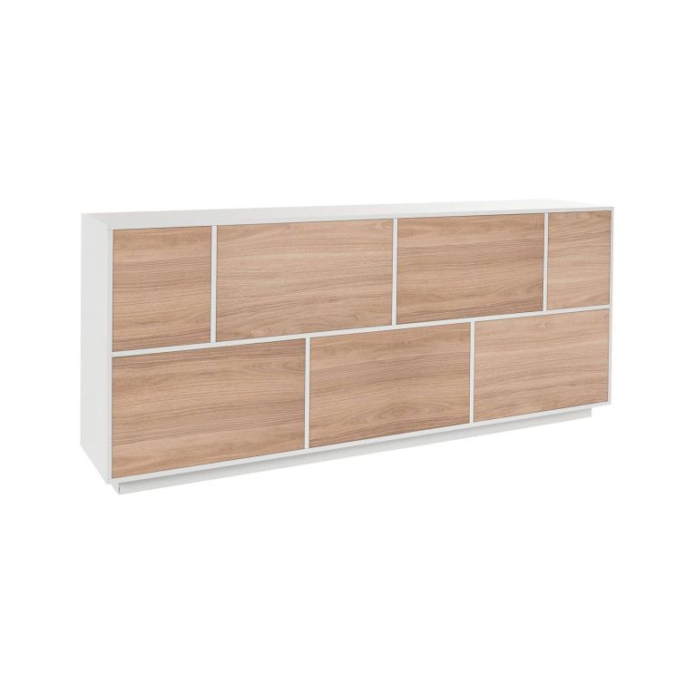 Credenza bianco lucida e noce 200x41x86h cm 7 ante - Clinoumite