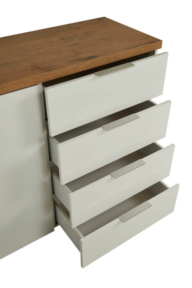 Credenza bianco lucida e rovere 120x43x89h cm 1 anta e 4 cassetti - Bagwis