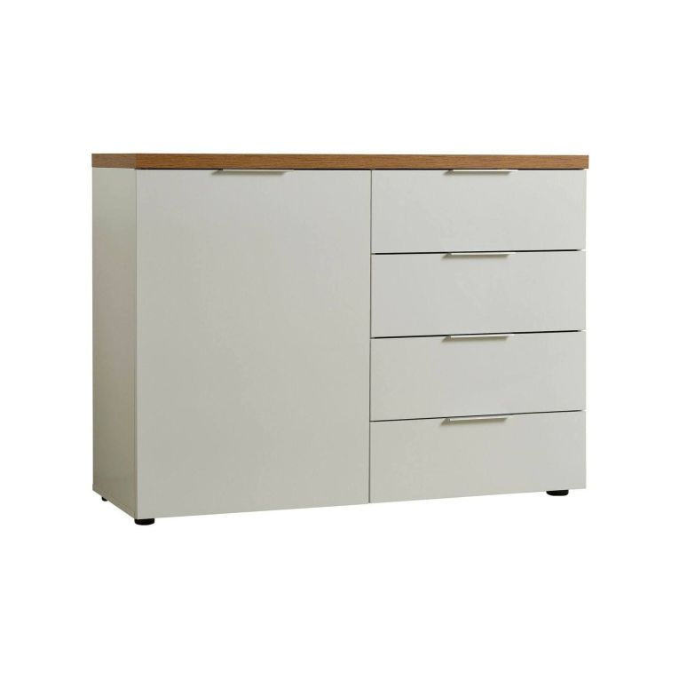 Credenza bianco lucida e rovere 120x43x89h cm 1 anta e 4 cassetti - Bagwis