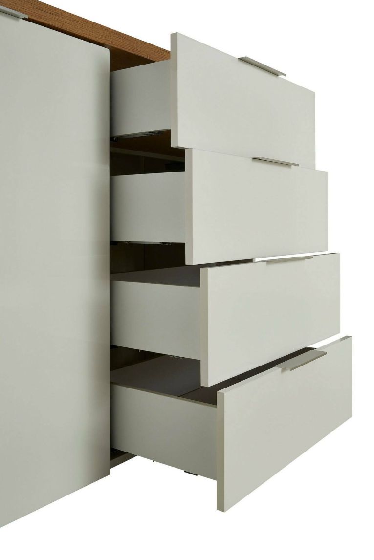 Credenza bianco lucida e rovere 120x43x89h cm 1 anta e 4 cassetti - Bagwis