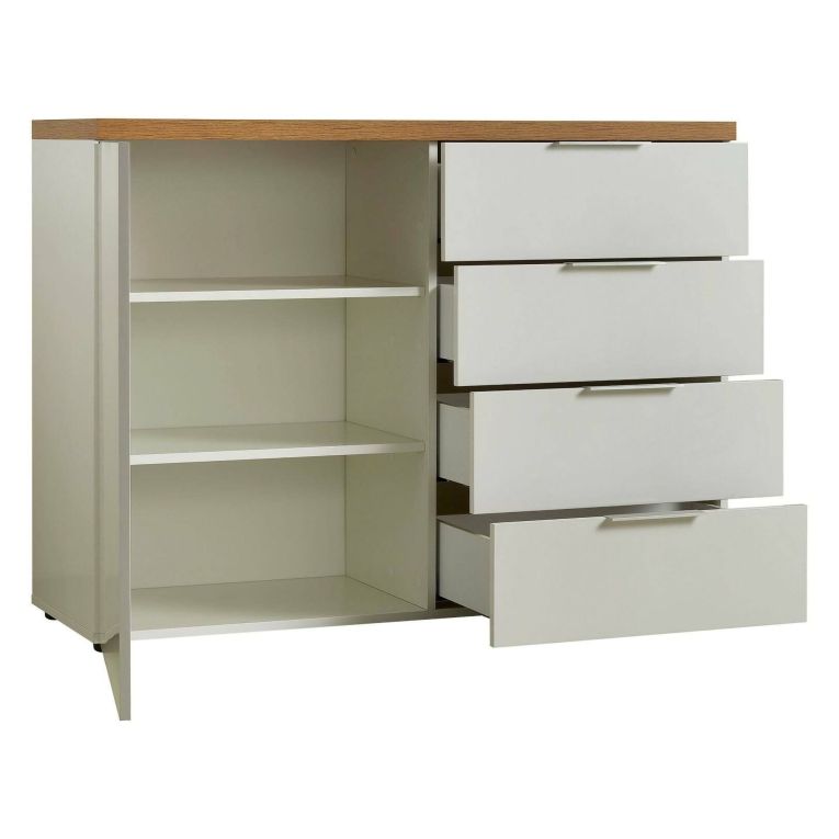 Credenza bianco lucida e rovere 120x43x89h cm 1 anta e 4 cassetti - Bagwis
