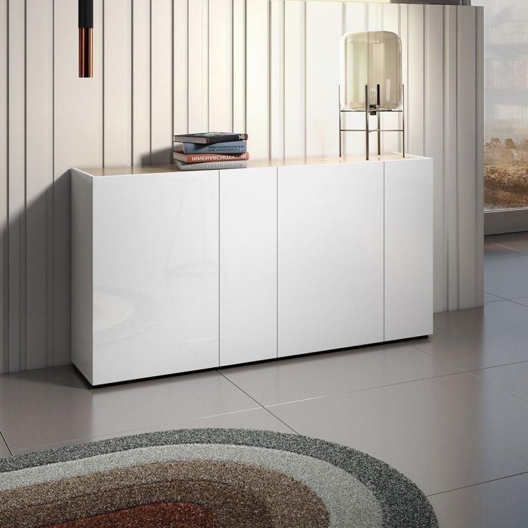 Credenza bianco lucida e rovere 174x40x92h cm 4 ante - Talassa