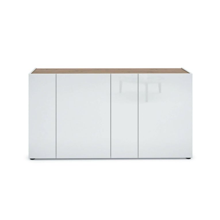Credenza bianco lucida e rovere 174x40x92h cm 4 ante - Talassa
