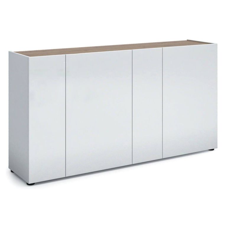 Credenza bianco lucida e rovere 174x40x92h cm 4 ante - Talassa