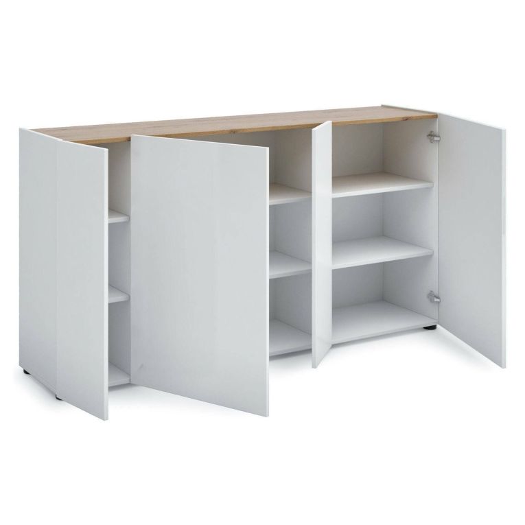 Credenza bianco lucida e rovere 174x40x92h cm 4 ante - Talassa