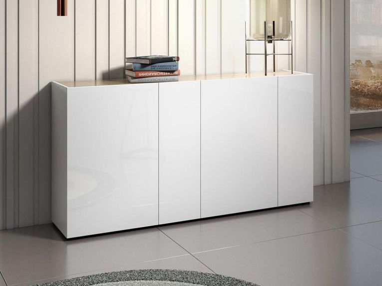 Credenza bianco lucida e rovere 174x40x92h cm 4 ante - Talassa