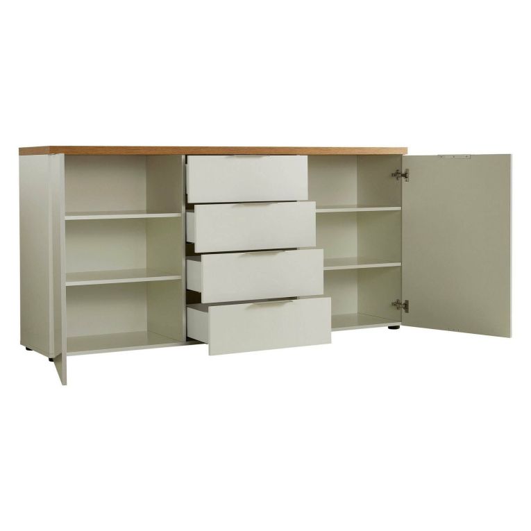 Credenza bianco lucida e rovere 180x43x89h cm 2 ante e 4 cassetti - Satriano