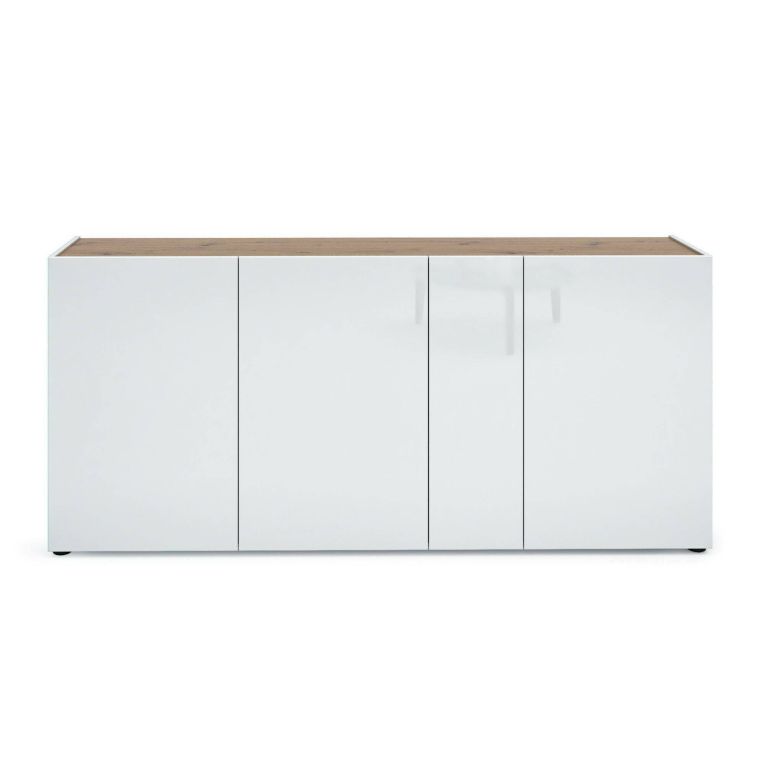 Credenza bianco lucida e rovere 203x40x92h cm 4 ante - Arcanda