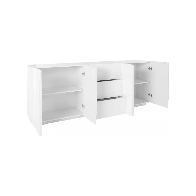 Credenza bianco lucida moderna 224x44x86h cm 4 ante e 3 cassetti - Zeus