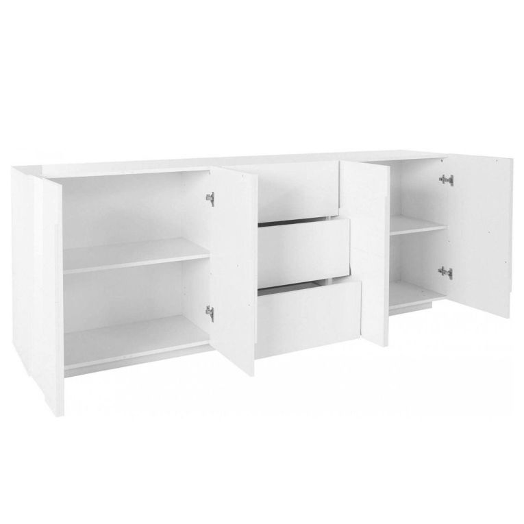 Credenza bianco lucida moderna 224x44x86h cm 4 ante e 3 cassetti - Zeus