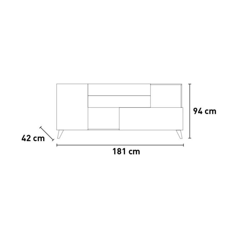 Credenza Bianco Lucido 2 Ripiani 3 Cassetti 181x44x84h cm, 4 Vani - Busi