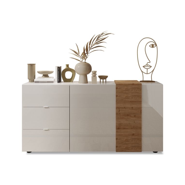 Credenza Bianco Lucido 2 Ripiani 3 Cassetti 181x44x84h cm, 4 Vani - Busi