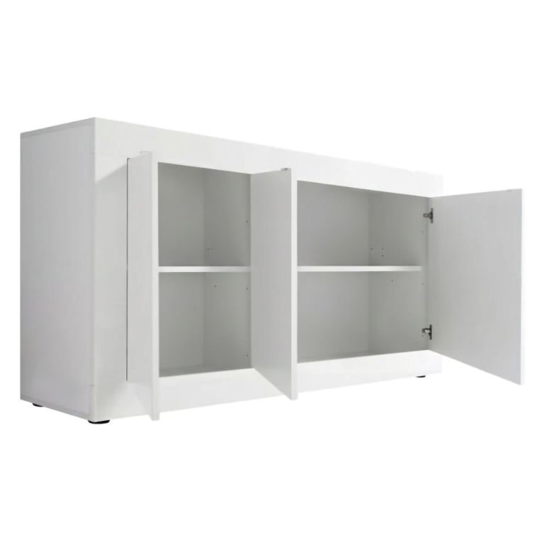 Credenza Bianco Lucido 2 Ripiani 4 Vani 160x42x85.8h cm, 3 Ante - Introbio