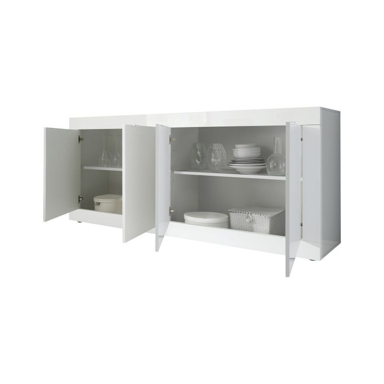 Credenza Bianco Lucido 2 Ripiani 4 Vani 207x43x86h cm, 4 Ante - Poli