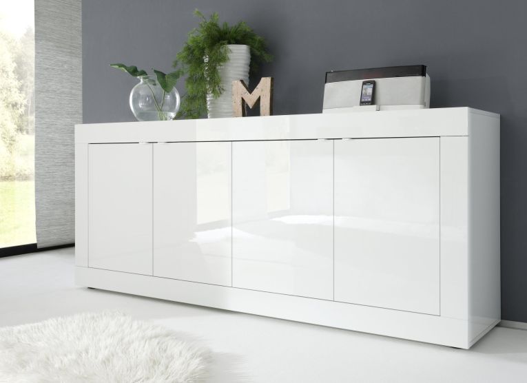Credenza Bianco Lucido 2 Ripiani 4 Vani 207x43x86h cm, 4 Ante - Poli