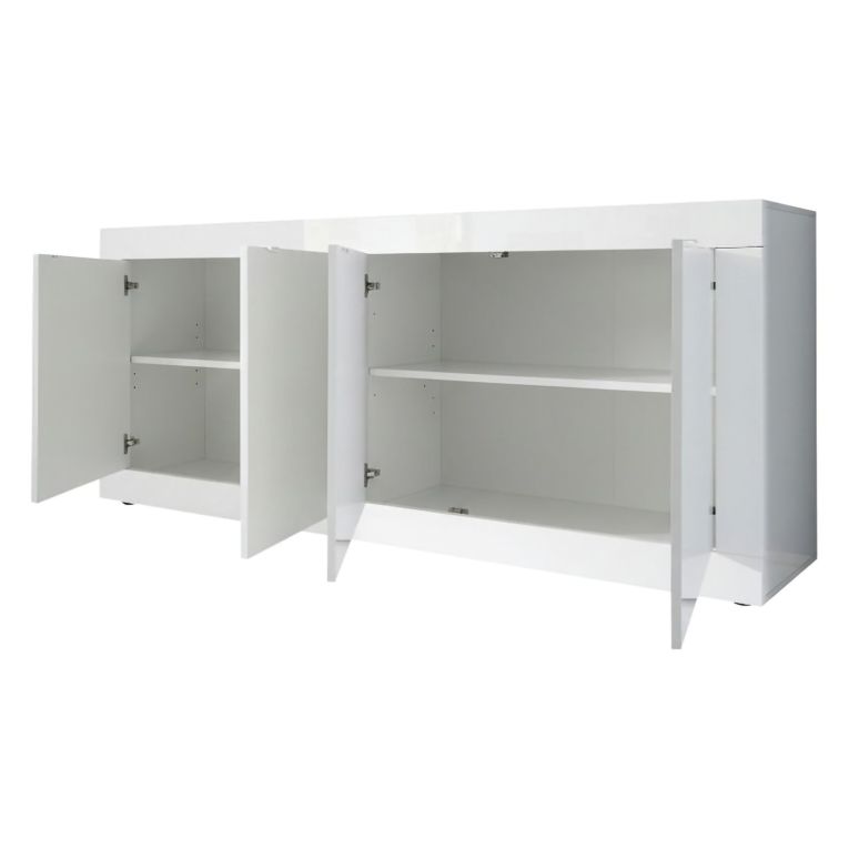 Credenza Bianco Lucido 2 Ripiani 4 Vani 207x43x86h cm, 4 Ante - Poli