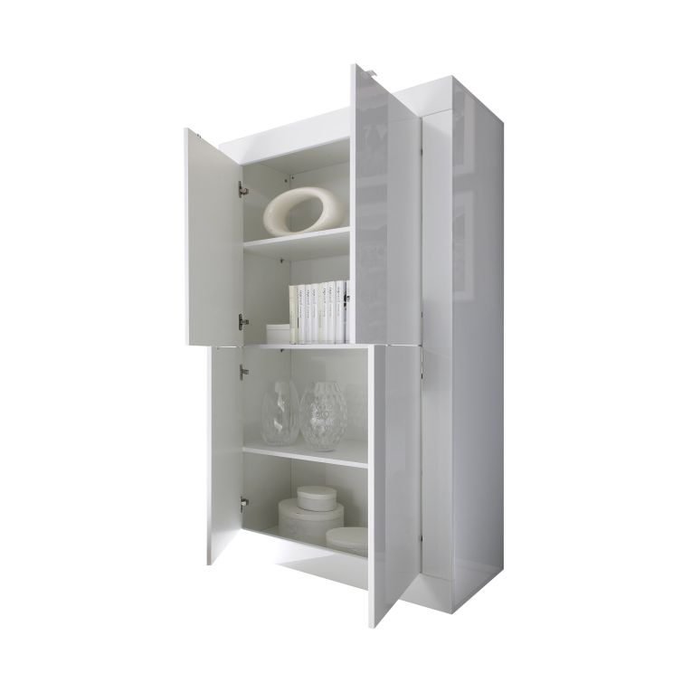 Credenza Bianco Lucido 3 Ripiani 4 Vani 101.4x42x161.2h cm, 4 Ante - Sampeyre