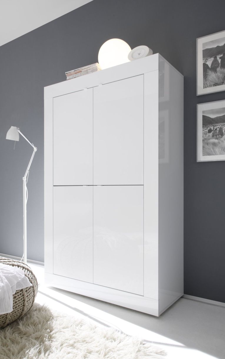 Credenza Bianco Lucido 3 Ripiani 4 Vani 101.4x42x161.2h cm, 4 Ante - Sampeyre