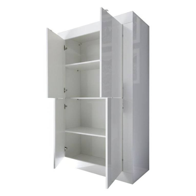 Credenza Bianco Lucido 3 Ripiani 4 Vani 101.4x42x161.2h cm, 4 Ante - Sampeyre