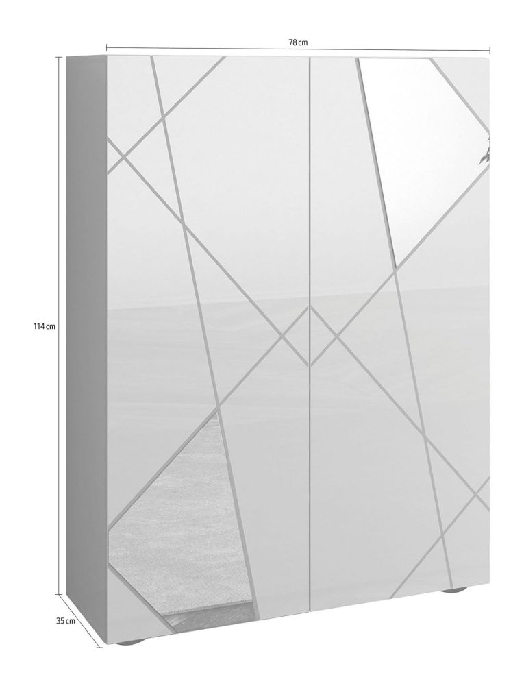 Credenza Bianco Lucido 4 Ripiani 5 Vani 78x36x115.5h cm, 2 Ante - Itala