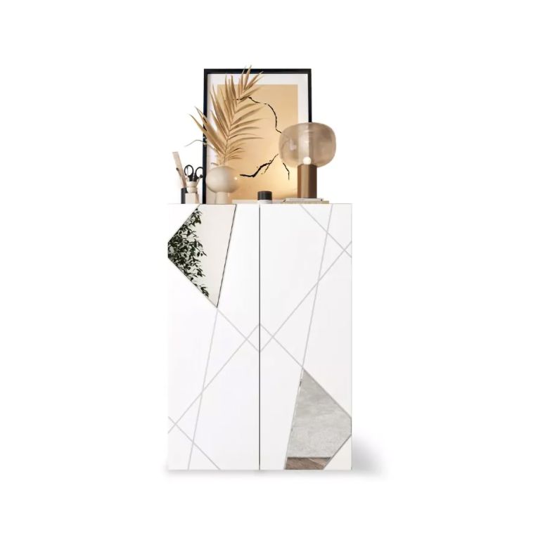 Credenza Bianco Lucido 4 Ripiani 5 Vani 78x36x115.5h cm, 2 Ante - Itala