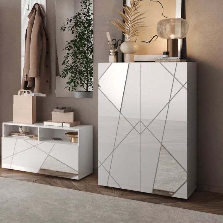 Credenza Bianco Lucido 4 Ripiani 5 Vani 78x36x115.5h cm, 2 Ante - Itala