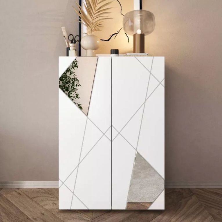 Credenza Bianco Lucido 4 Ripiani 5 Vani 78x36x115.5h cm, 2 Ante - Itala