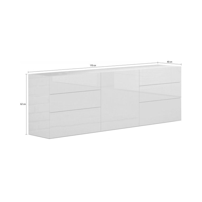 Credenza Bianco Lucido 6 Cassetti Un'anta 170x40x60.2h cm, Apertura Battente e Scorrevole - Agito