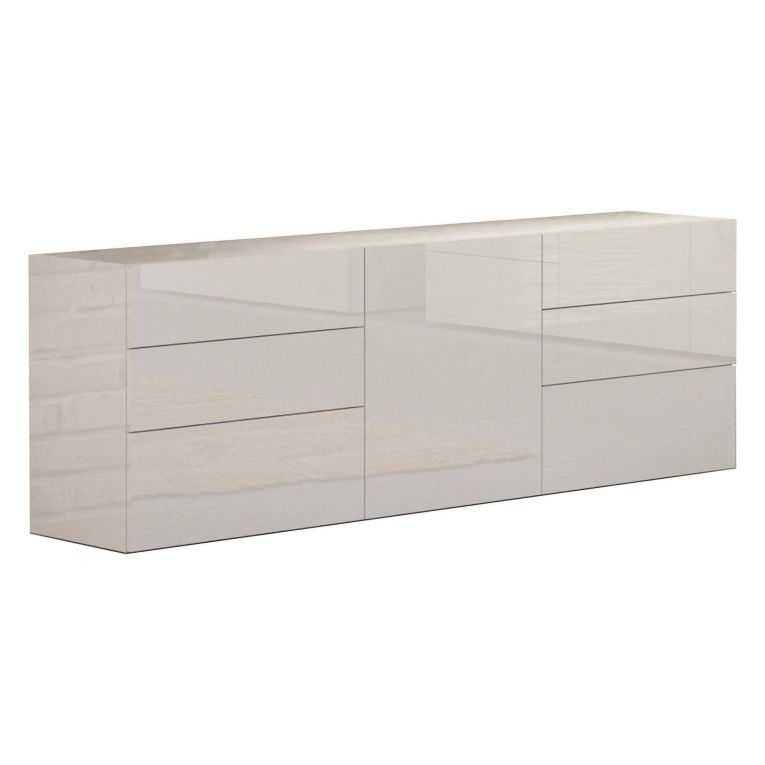Credenza Bianco Lucido 6 Cassetti Un'anta 170x40x60.2h cm, Apertura Battente e Scorrevole - Agito