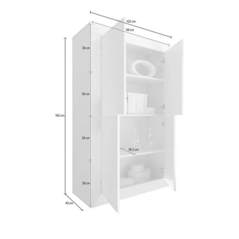 Credenza Bianco Lucido Marrone Pero 3 Ripiani 4 Ante 101.4x42x161.2h cm, 4 Vani - Sampeyre