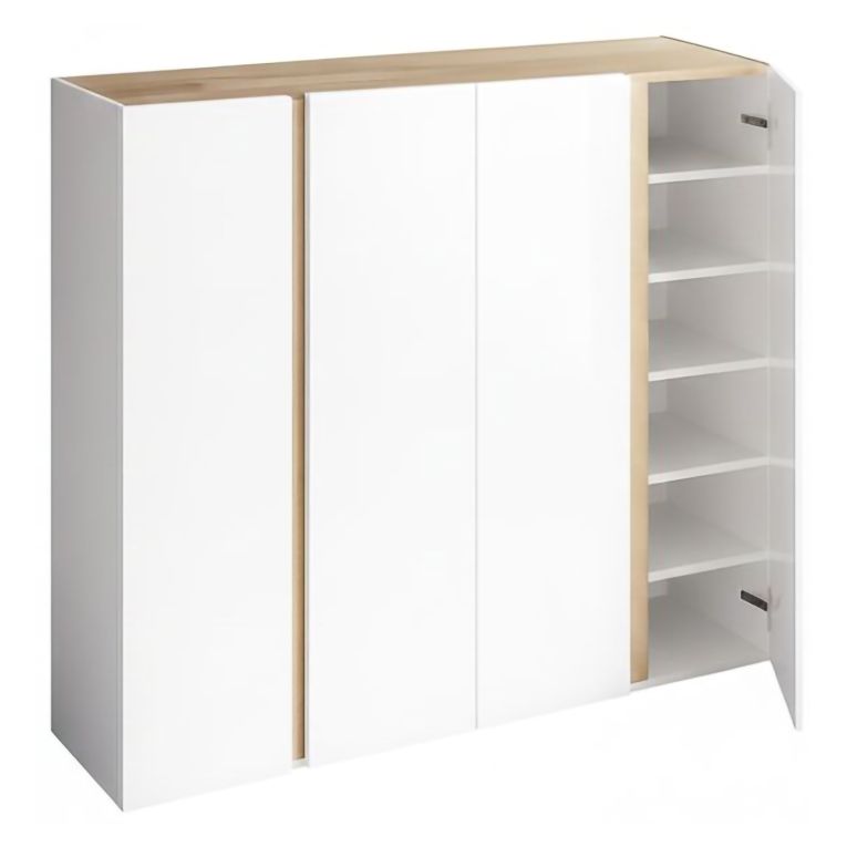 Credenza Bianco Lucido Marrone Rovere 10 Ripiani 12 Vani 140x35x111h cm, 4 Ante - Ghiffa