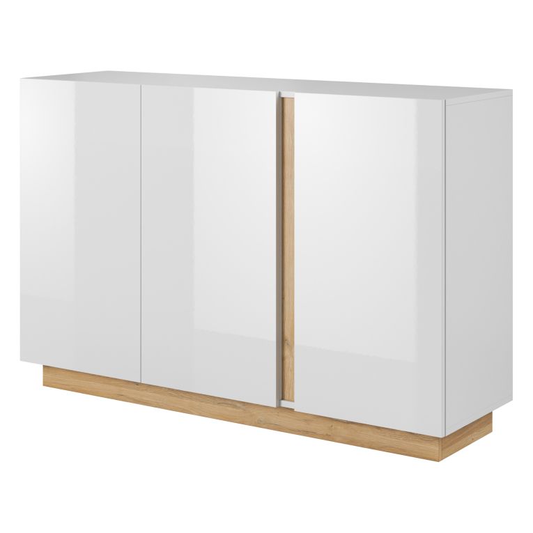 Credenza Bianco Lucido Marrone Rovere 3 Ripiani Apertura Battente 138x40x91h cm, 3 Ante - Hala