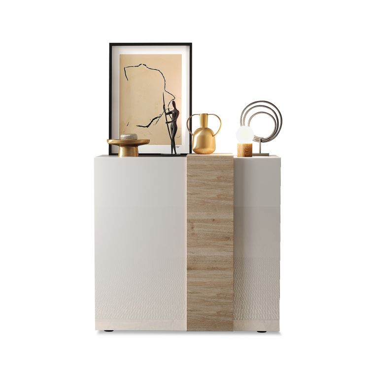 Credenza Bianco Lucido Marrone Rovere 4 Ripiani 6 Vani 121x44x114h cm, 2 Ante - Lucito