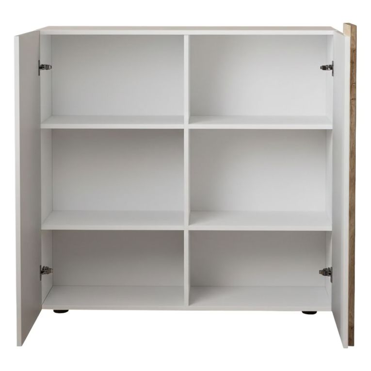 Credenza Bianco Lucido Marrone Rovere 4 Ripiani 6 Vani 121x44x114h cm, 2 Ante - Lucito