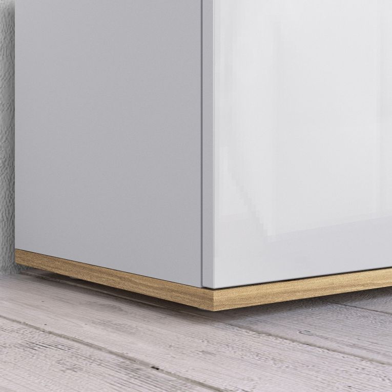 Credenza Bianco Lucido Marrone Rovere 6 Ripiani Apertura Battente 160x35x70h cm, 4 Ante Made in Italy - Swink