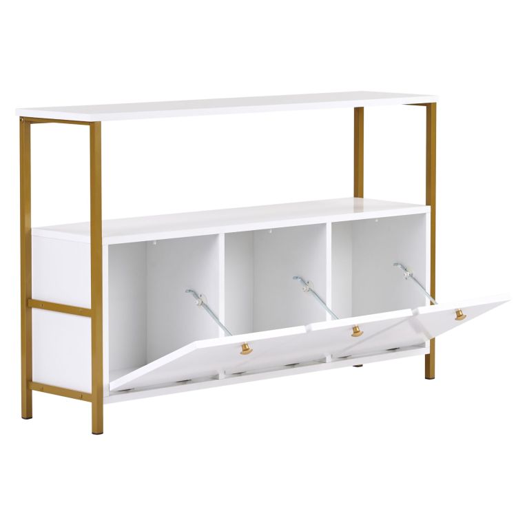 Credenza Bianco Lucido Nero 2 Ripiani 3 Vani 120x30x77h cm, 3 Ante - Noda