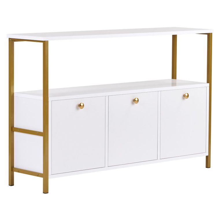 Credenza Bianco Lucido Nero 2 Ripiani 3 Vani 120x30x77h cm, 3 Ante - Noda