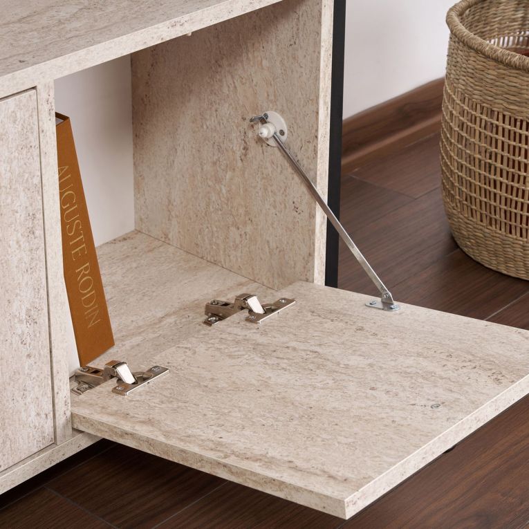 Credenza Bianco Marmo Nero 2 Ripiani 3 Vani 120x30x77h cm, 3 Ante - Noda
