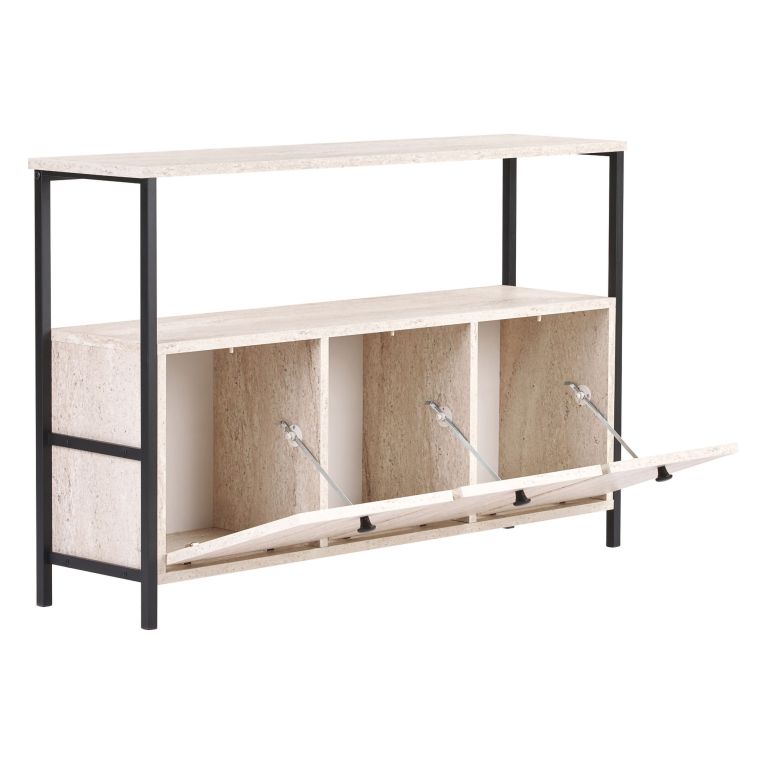 Credenza Bianco Marmo Nero 2 Ripiani 3 Vani 120x30x77h cm, 3 Ante - Noda