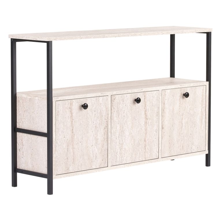 Credenza Bianco Marmo Nero 2 Ripiani 3 Vani 120x30x77h cm, 3 Ante - Noda