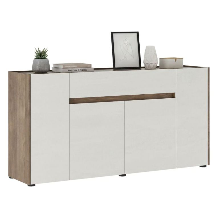Credenza Bianco Marrone Noce un Cassetto 3 Ripiani 170x40x85h cm, Apertura Battente - Cirimido