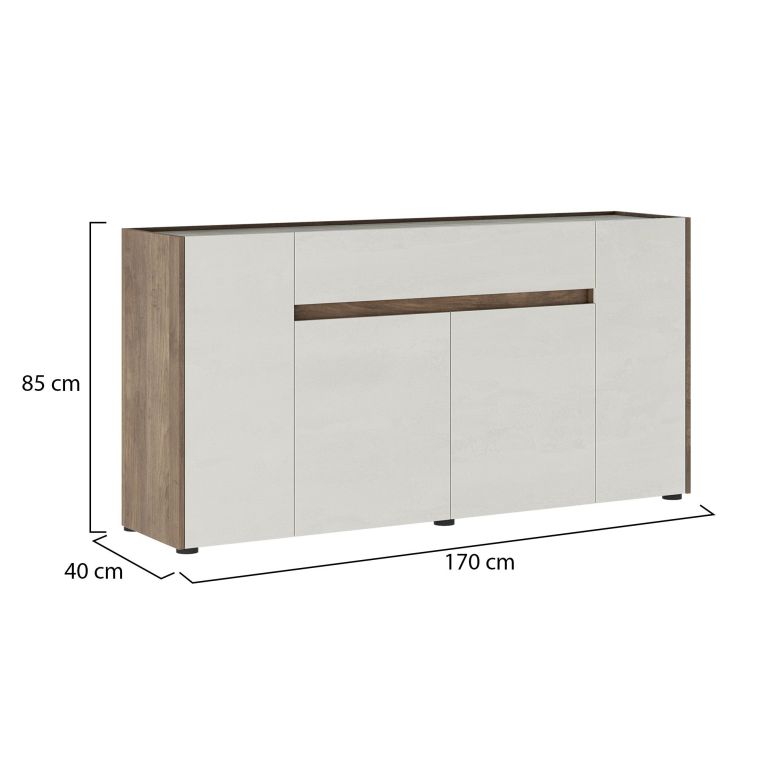 Credenza Bianco Marrone Noce un Cassetto 3 Ripiani 170x40x85h cm, Apertura Battente - Cirimido