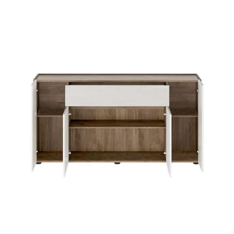 Credenza Bianco Marrone Noce un Cassetto 3 Ripiani 170x40x85h cm, Apertura Battente - Cirimido